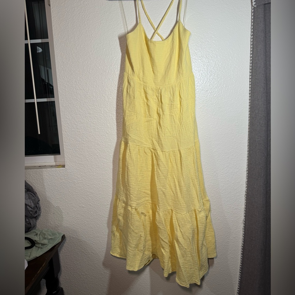 Lush Yellow Crinkle Maxi Dress with Crossback Straps